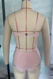 Pink Sexy Solid Patchwork Backless Swimwears (With Paddings)