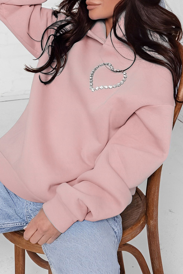 Rosa Casual Solid Hot Drilling Backless Hooded Collar Tops