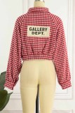 Rode Casual Plaid Letter Turndown Collar Tops
