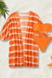 Schwarzer Cardigan-Badeanzug mit sexy Print, dreiteiliges Set (mit Polsterungen)