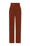 Calças casuais lisas básicas regulares de cintura alta convencionais de cor sólida vermelho-marrom