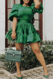 Зеленые повседневные однотонные платья в стиле пэчворк с круглым вырезом