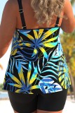 Blue Black Sexy Print Patchwork Backless Swimwears (With Paddings)