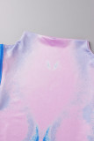 Blauer, sexy, bedruckter Basic-Rollkragenpullover mit ärmellosen Kleidern