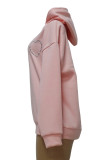 Pink Casual Solid Hot Drilling Backless Hooded Collar Tops