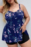 Cyanine Sexy Casual Print Backless Spaghetti Strap Plus Size Bademode (mit Polsterungen)