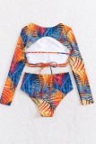 Multicolor Sexy Print Bandage Backless Swimwears (With Paddings)