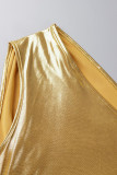 Желтое сексуальное повседневное однотонное платье в стиле пэчворк с косым воротником без рукавов, платья