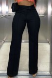 Kaki Décontracté Solide Basique Régulier Taille Haute Conventionnel Pantalon de Couleur Unie