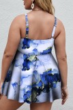 Cyanine Sexy Casual Print Backless Spaghetti Strap Plus Size Bademode (mit Polsterungen)