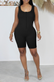 Black Sexy Solid Patchwork Square Collar Skinny Rompers