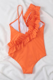 Orange Sexiga Solid Patchwork Badkläder utan rygg (med vadderingar)