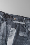 Pantalones casuales estampados básicos regulares cintura alta lápiz estampado completo gris