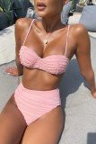 Pink Sexy Solid Patchwork Backless Swimwears (mit Polsterungen)