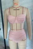Розовые сексуальные однотонные купальники в стиле пэчворк с открытой спиной (с прокладками)