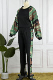 Camouflage Fashion Sexy Print Patchwork O Neck Long Sleeve Two Pieces