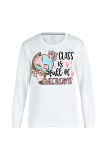 White Daily Print Letter O Neck Tops