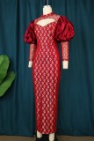 Rotes reizvolles Patchwork ausgehöhltes halbes Rollkragen-Abend-Kleid-Kleider