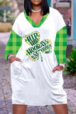 Verde Casual Estampado patchwork básico cuello en V manga larga vestidos