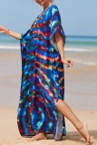 Robe de plage décontractée à imprimé patchwork et col en V pourpre