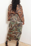 Camouflag Gris Casual Camouflage Print Patchwork Straight Mid Waist Type A Full Print Bottoms