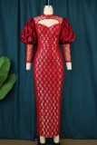 Red Sexy Patchwork Hollowed Out Half A Turtleneck Evening Dress Dresses