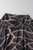 Zwart sexy print patchwork halve coltrui lange mouw plus size jurken