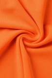 Vestidos de falda de un paso con cuello en V y abertura sin espalda sólida casual naranja