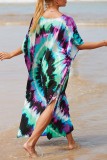 Robe de plage décontractée à imprimé patchwork et col en V pourpre