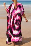 Пурпурное повседневное пляжное платье с принтом в стиле пэчворк и разрезом с V-образным вырезом Платья