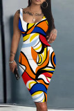 Многоцветный сексуальный принт Базовый жилет с U-образным вырезом Платья Платья