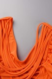 Robes de jupe une étape orange décontractées solides dos nu fente col en V