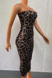 Леопардовый принт сексуальный принт спинки спагетти ремень юбка-карандаш платья