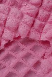Roze casual effen trekkoord frenulum halve coltrui lange mouw tweedelig