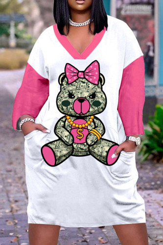 Cartoon Casual Print Patchwork Basic V Neck Long Sleeve Dresses
