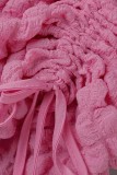 Roze casual effen trekkoord frenulum halve coltrui lange mouw tweedelig