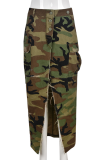 Camouflag Gray Casual Camouflage Print Patchwork Straight Mid Waist Type A Full Print Bottoms