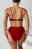 Rojo sexy sólido ahuecado hacia fuera patchwork frenillo sin espalda trajes de baño (con rellenos)
