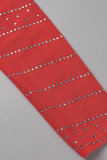 Vestidos de manga comprida com patchwork sexy vermelho vazado vazado transparente