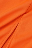 Oranje casual effen rugloze split V-hals eenstaps rokjurken
