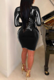 Черные сексуальные однотонные лоскутные платья с V-образным вырезом и юбкой в ​​один шаг