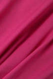 Tops de talla grande con cuello en V y retazos sólidos casuales de color rojo rosa