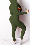 Green Casual Striped Patchwork Contrast Hooded Collar Long Sleeve Two Pieces