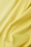 Tweedelige gele casual print met split, hals en lange mouwen