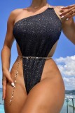Black Sexy Solid Patchwork Chains Backless Swimwears