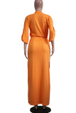 Tangerine Casual Solid Patchwork Schlitz V-Ausschnitt Gerade Kleider
