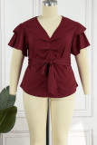 Rose Red Casual Solid Patchwork V-Ausschnitt Plus Size Tops