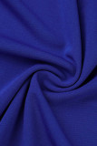 Robes droites décontractées à col en V et patchwork uni bleu