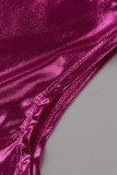 Розово-красный сексуальный сплошной лоскутный косой воротник без рукавов из двух частей