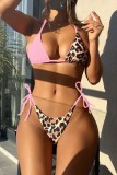 Red Sexy Print Leopard Bandage Backless Swimwears (With Paddings)